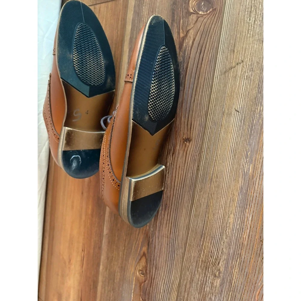Bruno Marc Kids Prince_K1 Tan Brogue Cap Toe Oxford Dress Shoes Size 4
